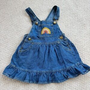 Wild Wawa Denim Kids Overall Dress with Rainbow Embroidery